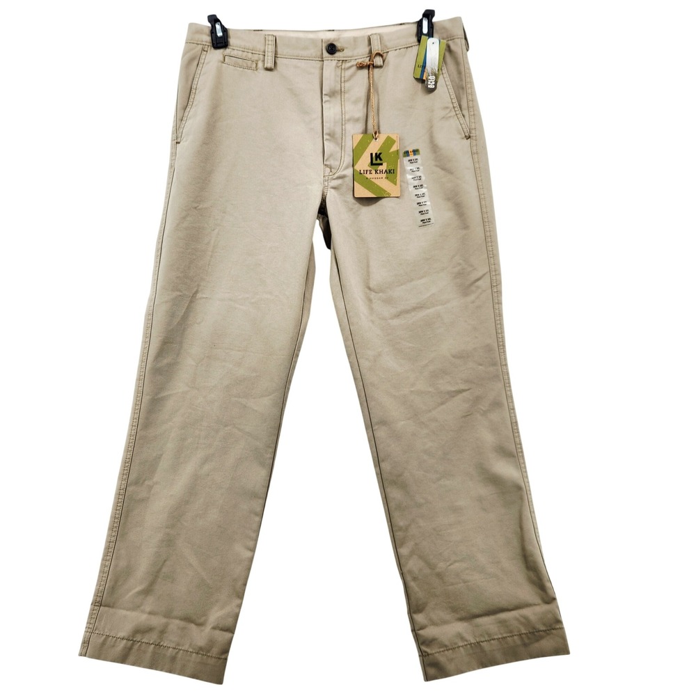Life Khaki by Haggar Mens Relaxed Straight Fit‎ Pants Khaki Tan 38x32 HC10249